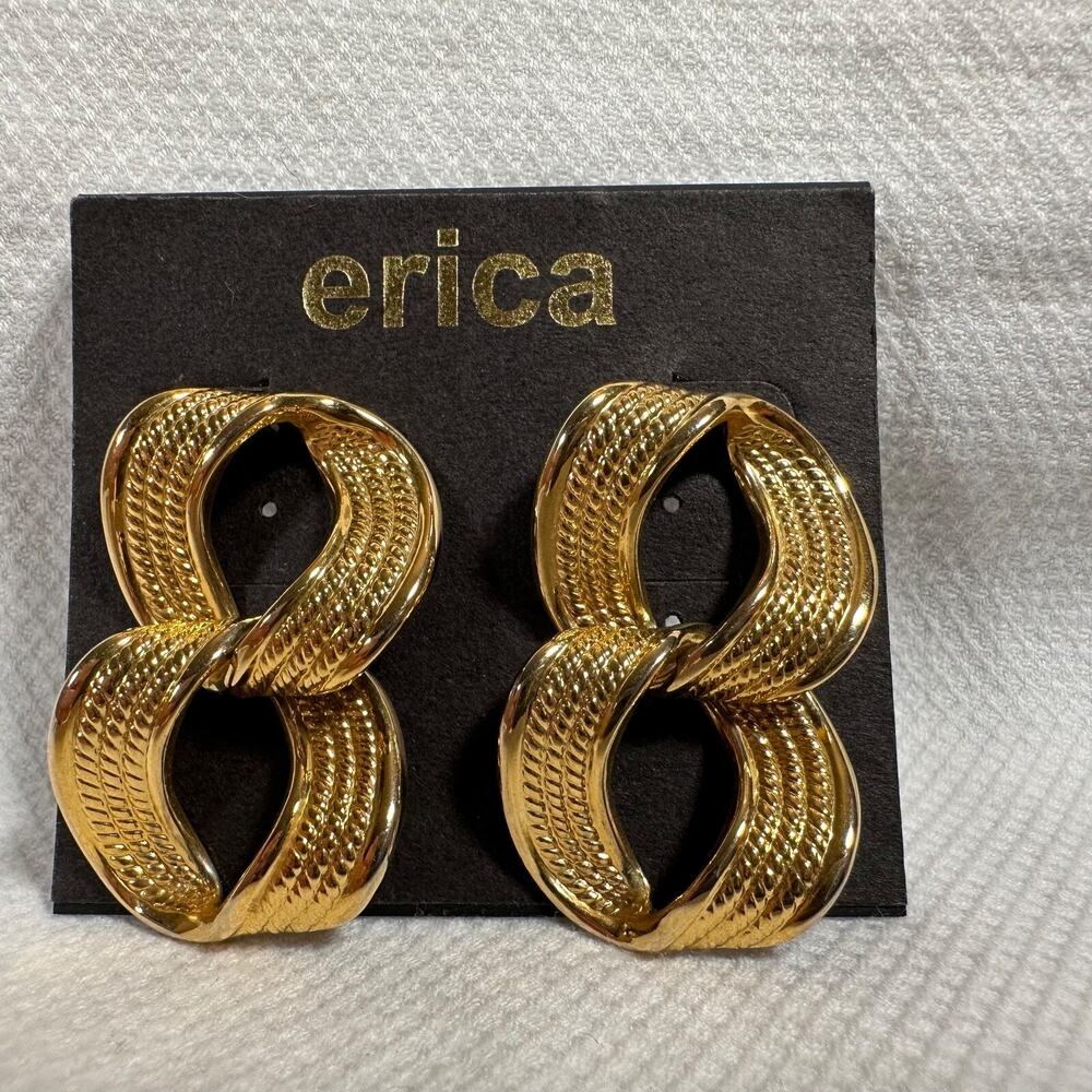 Erica Gold Tone Woven Circle Earrings Dangle Stud New